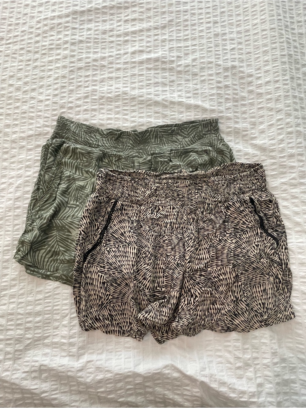 Casual Printed Shorts Duo - Olive Green & Black/White